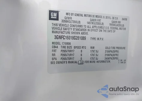 2008 Chevrolet Suburban C1500 Ls z USA, uszkodzony, nr VIN 3GNFC16018G281089